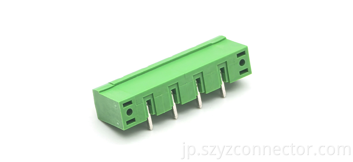 7.62mm Pitch Pluggable Right-Angle Terminal Blocks Male with Lug Green 1*4P